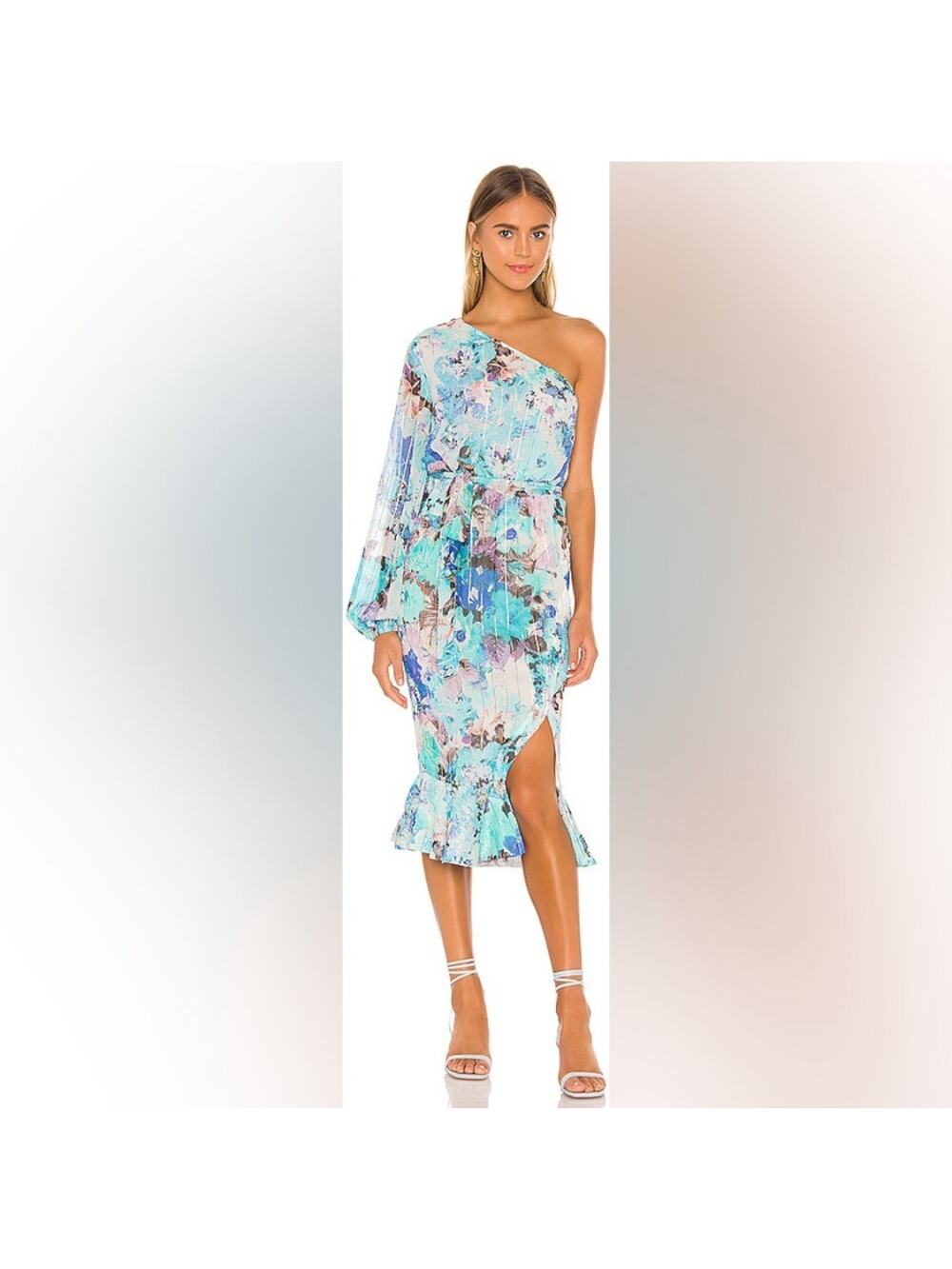 Hemant and Nandita One Shoulder Dress in Blue Floral